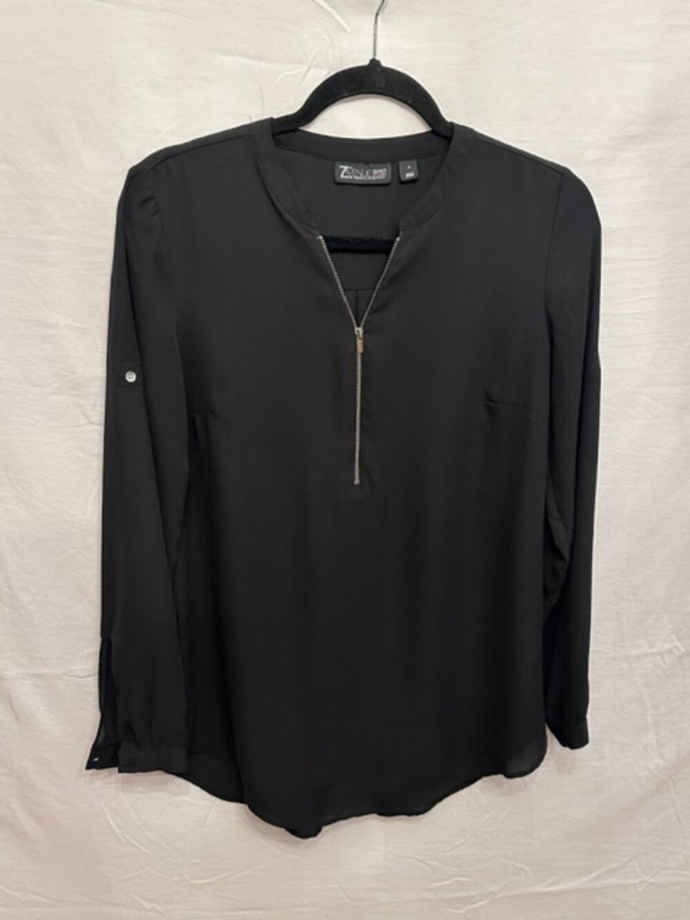 7th Avenue Design Studio Black Roll Tab Sleeve Blouse Women's Small